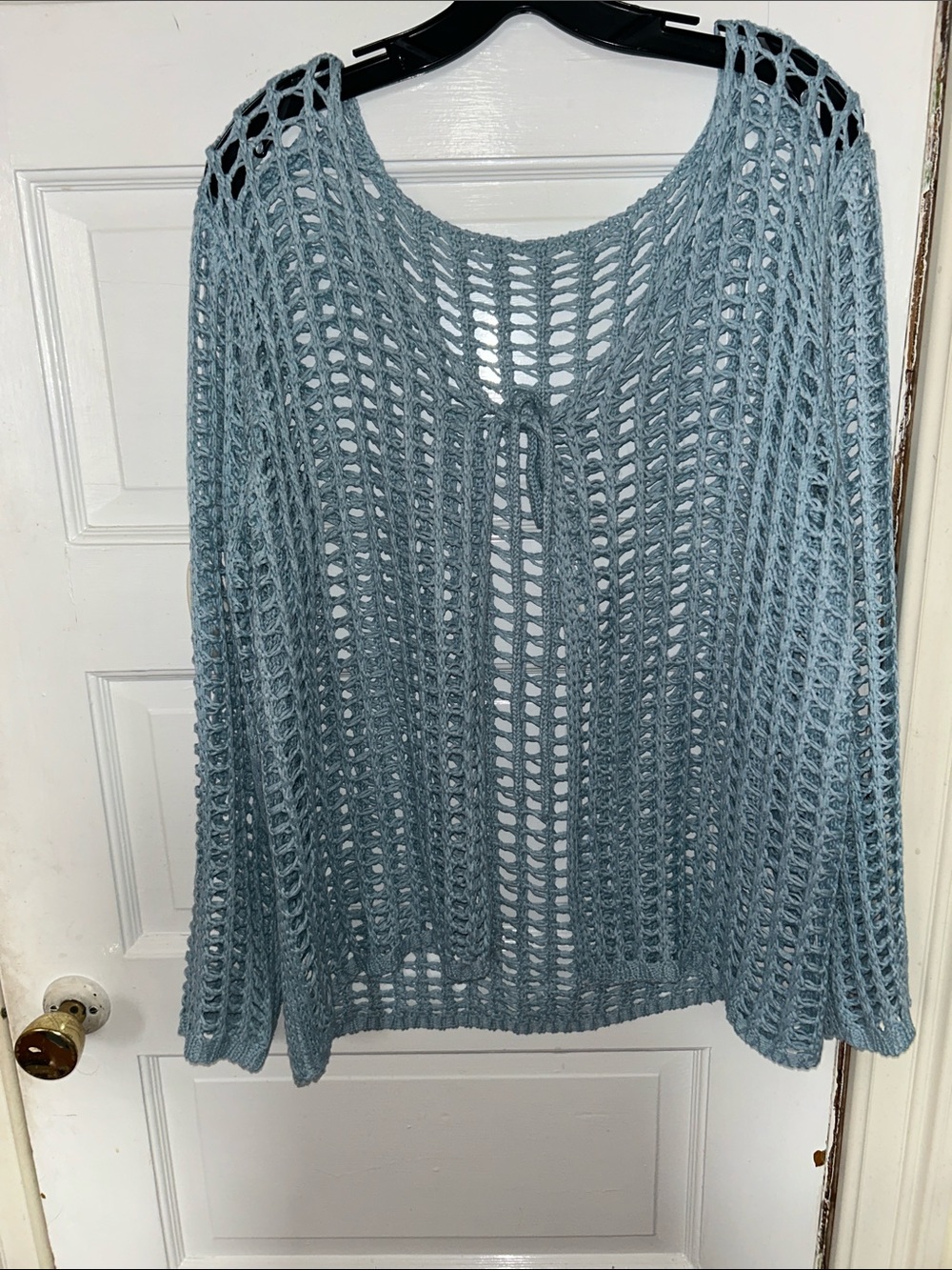 Light Blue Open-Knit Sweater Top Cover Up